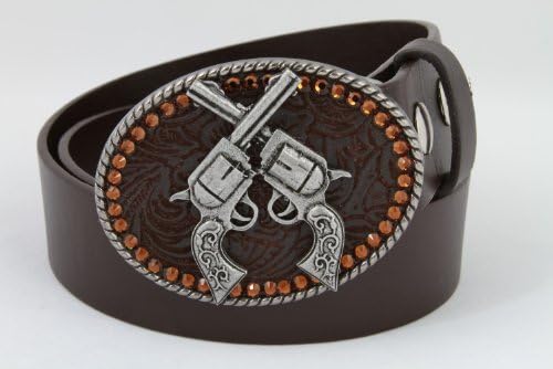 Whimsical Originals Brown Leather Belt Leather Metal Guns Buckle Belt Size: XL
