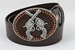 Whimsical Originals Brown Leather Belt Tooled Leather Metal Guns Buckle