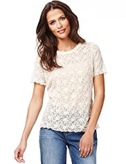 Indigo Collection Embroidered & Studded Mesh T-Shirt
