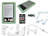 8 items Premium Accessories Bundle for Barnes & Noble Nook Ebook Reader Series :includes : USB Car Charger + USB Travel/Wall Charger + White Straight usb data Cable + GREEN Silicone Skin Case Cover + Anti Scratch LCD Screen Protector +White Earphone + Fishbone keychain + 3.5MM retractable audio cable