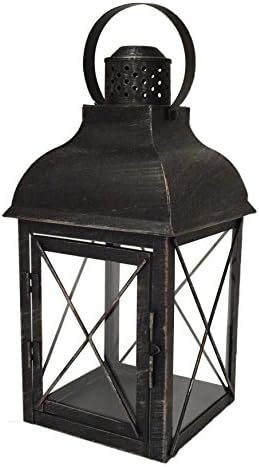 HOME DECOR SALE - Brushed Metal Lantern with Hinged Door, Distressed Black, Perfect Christmas Decoration or Thanksgiving Decoration, 14"