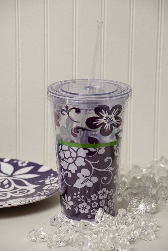 Cypress Home 17-Ounce Insulated Cup With Lid and Straw, Botanical Silhouettes