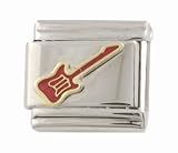 SilverBin Enamel Paint Red Rock n Roll Guitar Stainless Steel Italian Charm Link