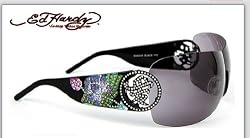 ED HARDY EHS 024 BEYONCE 2 BLACK RIMLESS SWAROSKI SHIELD SUNGLASSES