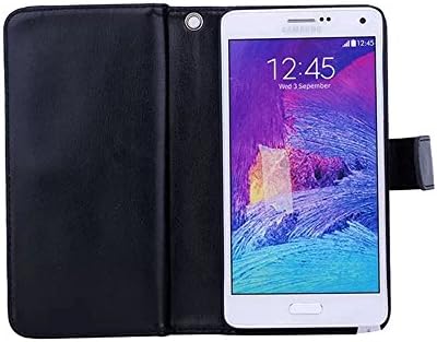 For Samsung Galaxy Note 4, ATQ® Premium PU leather Flip Detachable Wallet Case with Credit Card Slot Holder and Hand Grip for Samsung Galaxy Note 4 (Black) with Stylus