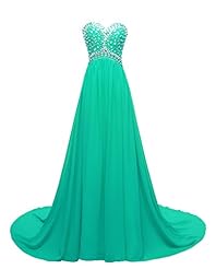 Backless Crystals Lace-Up Crystal Beaded  Sweetheart Chiffon Empire   Waistline Evening Dress  With Rhinestones