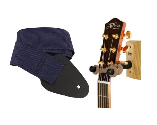 String Swing Wood Guitar Wall Hanger, ASH with Bonus Guitar Strap, BLUE