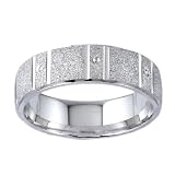 Image of Bead Stripe Glittery Silver Mens Wedding Ring Band