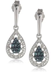 Sterling Silver Blue and White Diamond Oval Shape Earrings (1/3 cttw, I-J Color, I2-I3 Clarity)