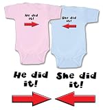 He Did It - She Did It, Twin Boy/Girl Gift Set (Includes 2 Bodysuits)