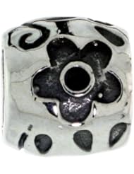 Sterling Silver Sunflower Barrel Bead Charm for most Charm Bracelets