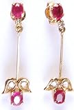 Finely Crafted Earrings of Faceted Ruby and Diamond - 18 K Gold