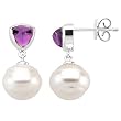 14K White Gold Paspaley South Sea Cultured Pearl and Amethyst Earrings - 12.00mm