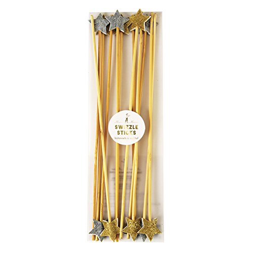 Meri Meri Swizzle Sticks - Gold And Silver Stars, 12 Swizzle Sticks