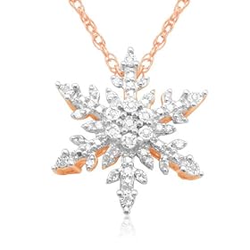 10k Rose Gold Diamond Snowflake Pendant (1/10 cttw, I-J Color, I3 Clarity), 18