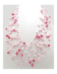Japanese silk cord Dyed Fresh Water Pearls Necklace In Zinc