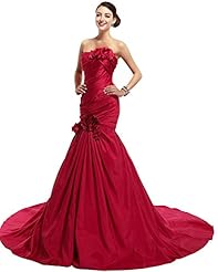 Strapless Taffeta Floor Length Natural   Waistline Mermaid Lace-Up Prom Dress 