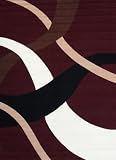 Generations Brand New Contemporary Red Burgundy Modern Wavy Circles Area Rug 7'10 x 10'5