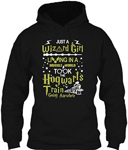 Just A Wizard Girl Living In A Took The Muggle World T shirt, Hogwarts Train T Shirt Hoodie (M,Black)