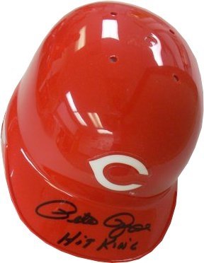 Pete Rose Autographed/Hand Signed Cincinnati Reds Mini Batting Helmet Hit King- Mounted Hologram