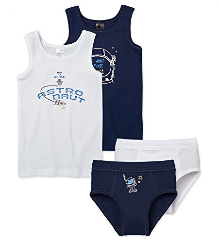 Schiesser 4er Set 2x Jungen Unterhemd 2x Sport Slip Feinripp Qualitat Astronaut Nachtblau Weiss 143882 143883 Grosse 128 Melidaraikatsumu