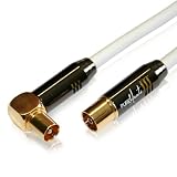 Produkt-Bild: PureMounts - Premium TV Antennenkabel. Optimiert f&uuml;r HDTV / 100Hz. TV Stecker 90&deg; gewinkelt auf TV Buchse. Optimal f&uuml;r seitliseitliche Anschl&uuml;sse und flache Wandmontage, um es gewinkelt und rechtwinklig zu stecken. Farbe: Wei&szlig;. L&auml;nge: 5,00m kurz