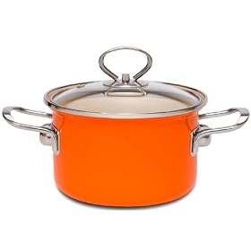 Stock Pot with Glass Lid, Non Toxic Enamel Coating, 22cm, 3.8L/orange/Induction