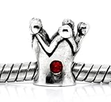 Believe Beads x1 Silver Tone Crown with Red Rhinestones Charm Bead for Pandora/Troll/Chamilia Style Charm Bracelet