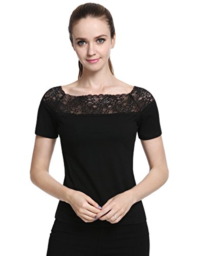 Perfashion Women's Summer Top Blouse Slim Fit Shirt Lace Black, Large