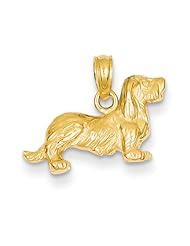14k Yellow Gold Long-Haired Dachshund Dog Pendant. Metal Wt- 1.45g
