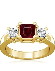 14K Yellow Gold Princess Cut Ruby Three Stone Ring
