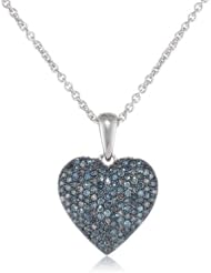 Sterling Silver Blue and White Diamond Heart Pendant Necklace (1/3 cttw, I-J Color, I2-I3 Clarity), 18"