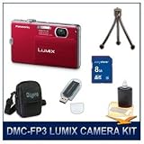 Panasonic LUMIX DMC-FP3 FP3 Red Digital Camera , 14 MP, 4x Optical Zoom Lens, 3.0 Touch-Screen LCD, HD Video Recording, 8 GB Memory Card, Card Reader, Mini Tripod, Deluxe Carrying Case, & 3pc. Lens Cleaning Kit