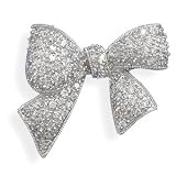 Rhodium Plated Sterling Silver Cubic Zirconia CZ Bow Pin/Pendant ONLY, 1 1/8 inch