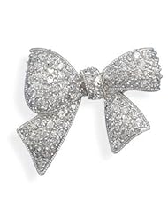 Rhodium Plated CZ Bow Pin/Pendant