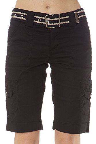 Classic Designs Juniors Stretch Poplin Belted Cargo Bermuda Shorts