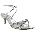 G40 Womens Silver Diamante Kitten Heel Shoes Sizes 3-8 Uk