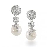 Bling Jewelry Designer Inspired Sterling Silver CZ 10MM Pearl Bridal Drop Earrings