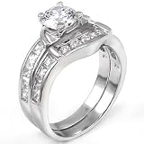 Sterling Silver Cubic Zirconia Wedding Ring Set - size 5