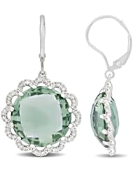 14k White Gold Diamond 20ct TGW Green Amethyst and Diamond Earrings (0.24 Cttw G-H Color, SI1-SI2 Clarity)