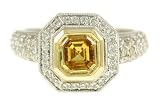 Amazing Fancy Yellow 1.21 carat HTHP Hexagon Diamond ring in 2 tone 18kt gold for SALE