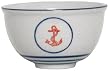 Porcelain Pottery Blue and White Nautical Anchor Cereal Bowl 5"Dx3.25"H Set of 4
