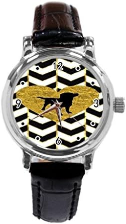 Black and White Gold PRINT Gilded Chevrons Custom genuine leather strap stainless steel back wrist watches for children boy girl