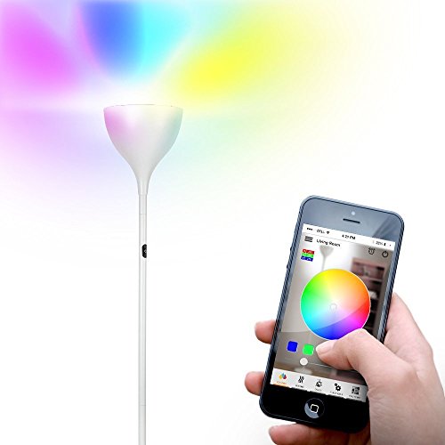 Brightech Kuler SKY Color Changing LED Torchiere Floor Lamp - RGB Color Changing Lights Compatible with iPhone or iPad, Sleek White Finish