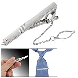 Rosallini Rhinestone Detail Bar Necktie Clip Silver Tone for Men