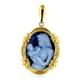14K Yellow Gold Agate Cameo Mother Holding Child Pendant