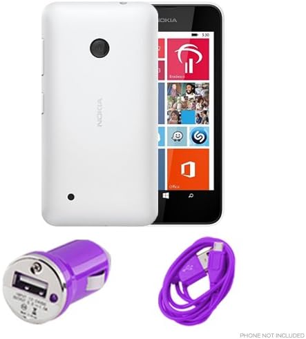Nokia Lumia 530 - Car Charger Adapter + USB Data Cable (2pc Combo Bundle Kit) - Purple