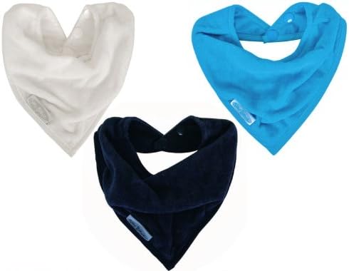 Cotton Toweling Bandana Bib With Waterproof Backing - 3 Pack (white/aqua/navy)