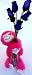 Glass Decorative Bud Vase With Plush Bright Pink Monkey Stuffed Animal & Bouquet Of Wood Chip Petals Artificial Flowers (Purple)