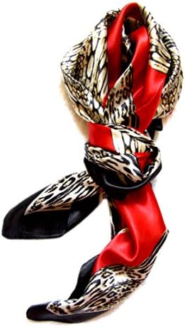 Gigiland Studio 35"X35" Silk Scarf Shawl Wrap Headband Fine Art Print-Leopard Pattern Empire Red S013